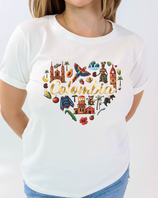 Camiseta de mujer "Colombia tu patria" en Tela Fria| Maitex