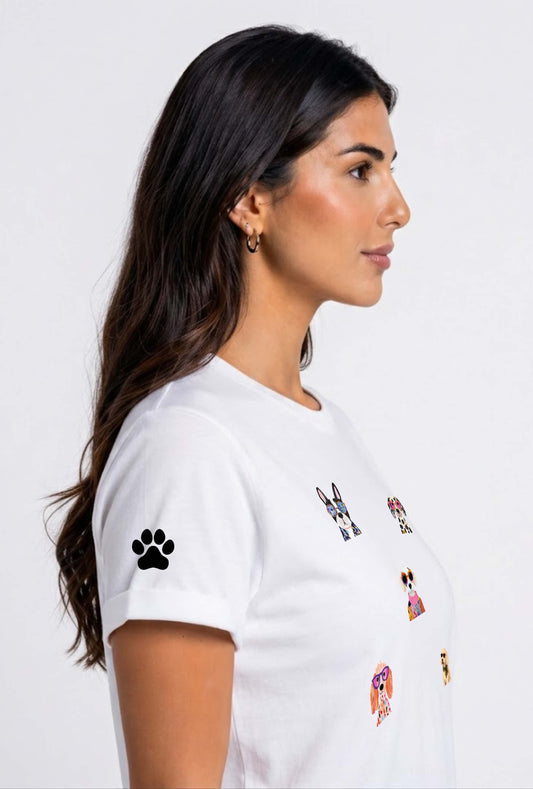 Camiseta de mujer "Puppy Squad" en Tela Fría | Maitex
