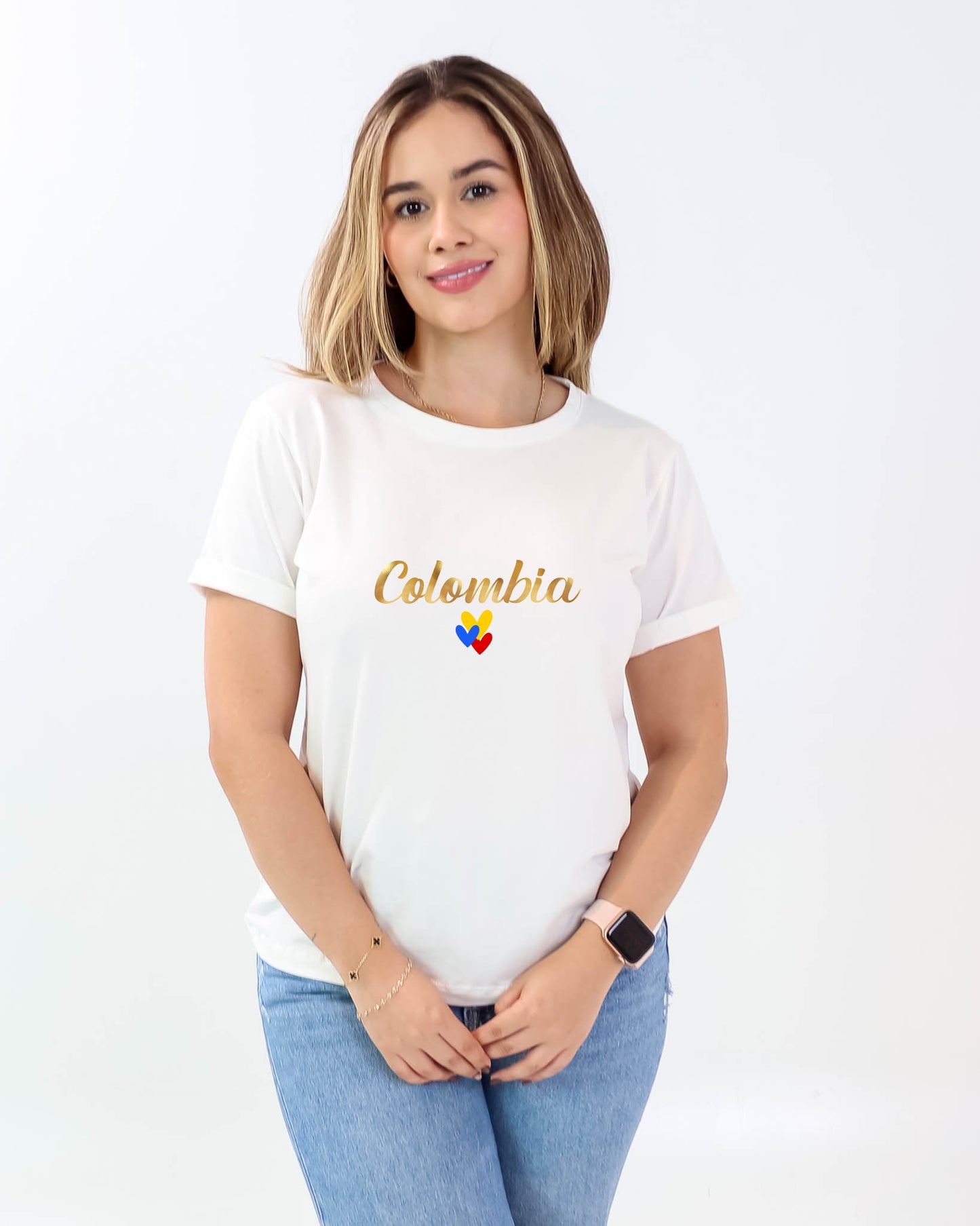 Camiseta de mujer "Corazones Tricolor" en Tela Fria | Maitex