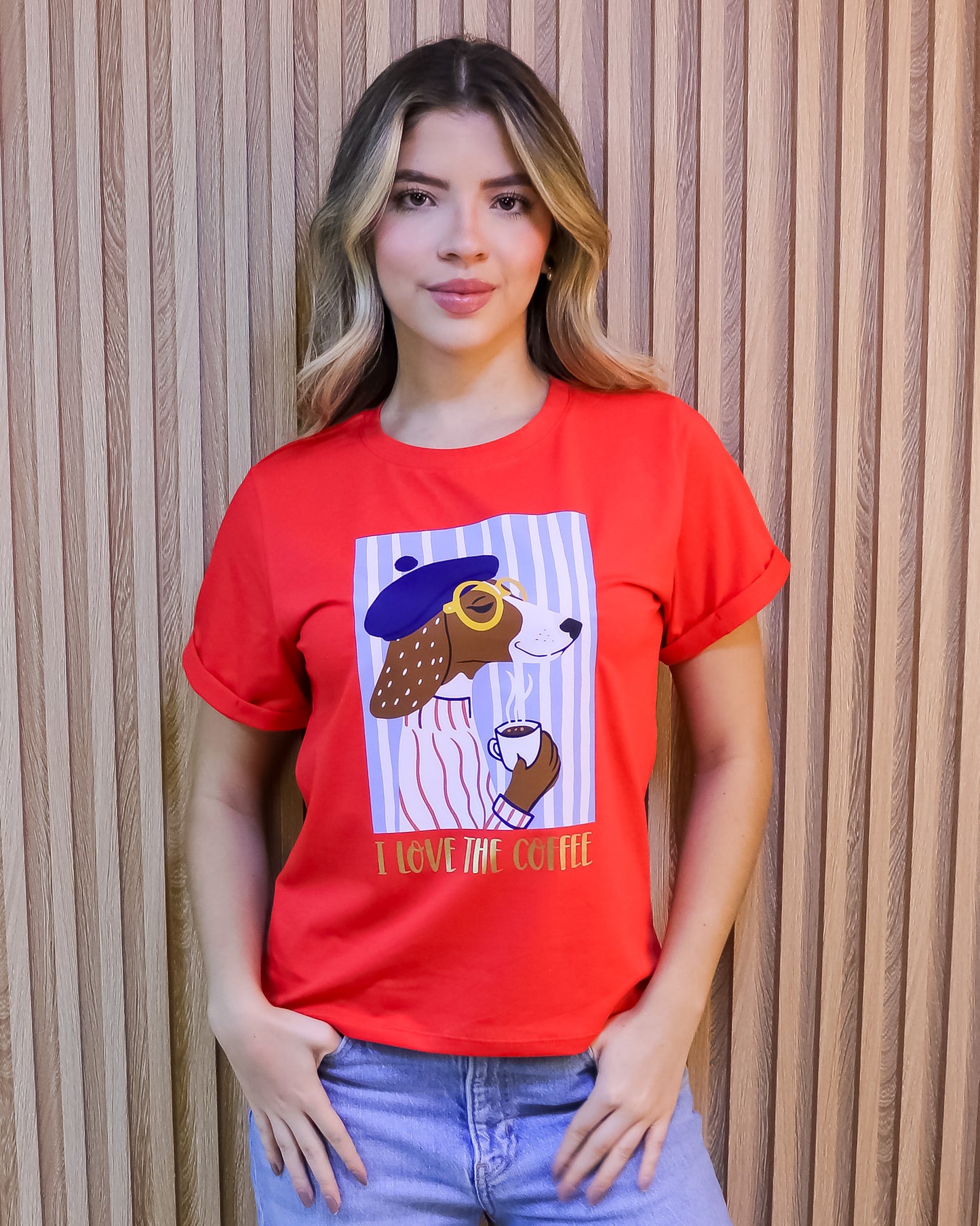 Camiseta Mujer Tela Fría – “I LOVE THE COFFEE” Maitex