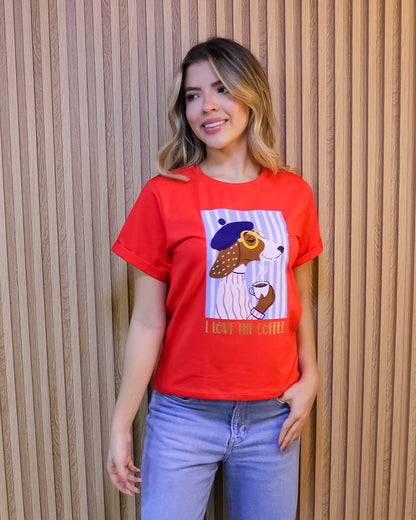 Camiseta Mujer Tela Fría – “I LOVE THE COFFEE” Maitex