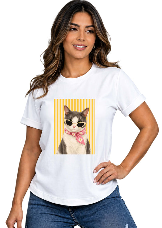 Camiseta de mujer "Gato Cool" en Tela Fría | Maitex