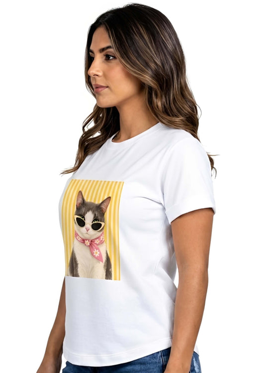 Camiseta de mujer "Gato Cool" en Tela Fría | Maitex