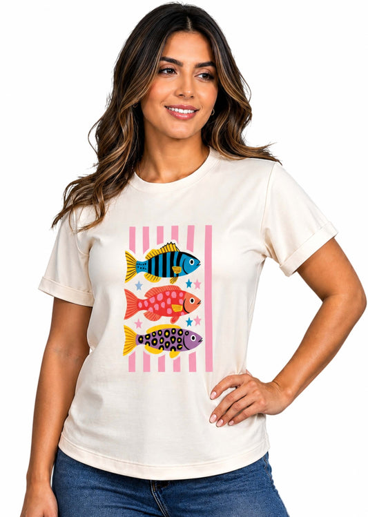 Camiseta de mujer "Tropical Sea" en Tela Fría | Maitex