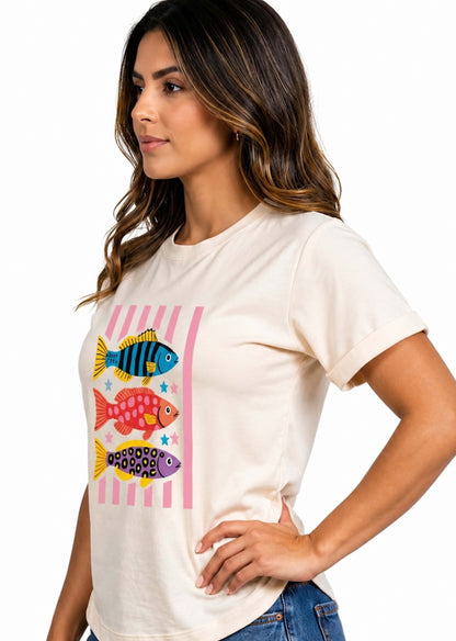 Camiseta de mujer "Tropical Sea" en Tela Fría | Maitex