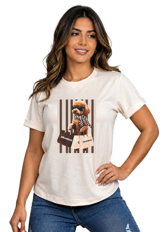 Camiseta de mujer "Shopping Poodle" en Tela Fría | Maitex