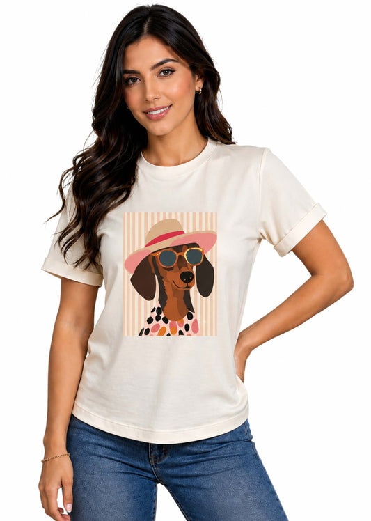 Camiseta de mujer "Summer Dachshund" en Tela Fría | Maitex