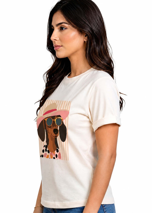 Camiseta de mujer "Summer Dachshund" en Tela Fría | Maitex