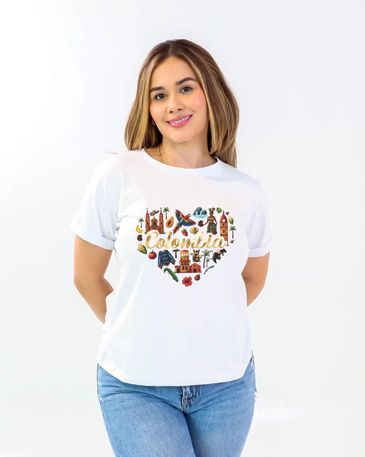 Camiseta de mujer "Colombia tu patria" en Tela Fria| Maitex