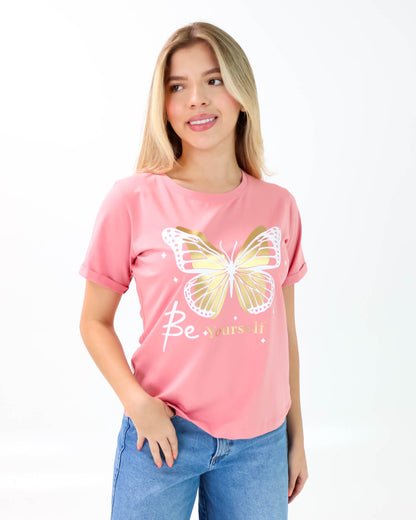 Camiseta de Mujer "Be Yourself" en Tela Fría | Maitex