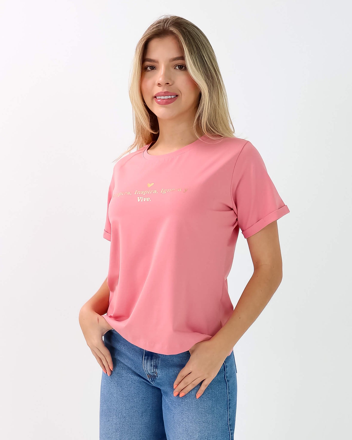 Camiseta de Mujer "Respira, Inspira, Ignora y Vive" en Tela Fría | Maitex