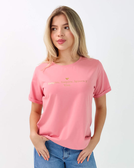 Camiseta de Mujer "Respira, Inspira, Ignora y Vive" en Tela Fría | Maitex