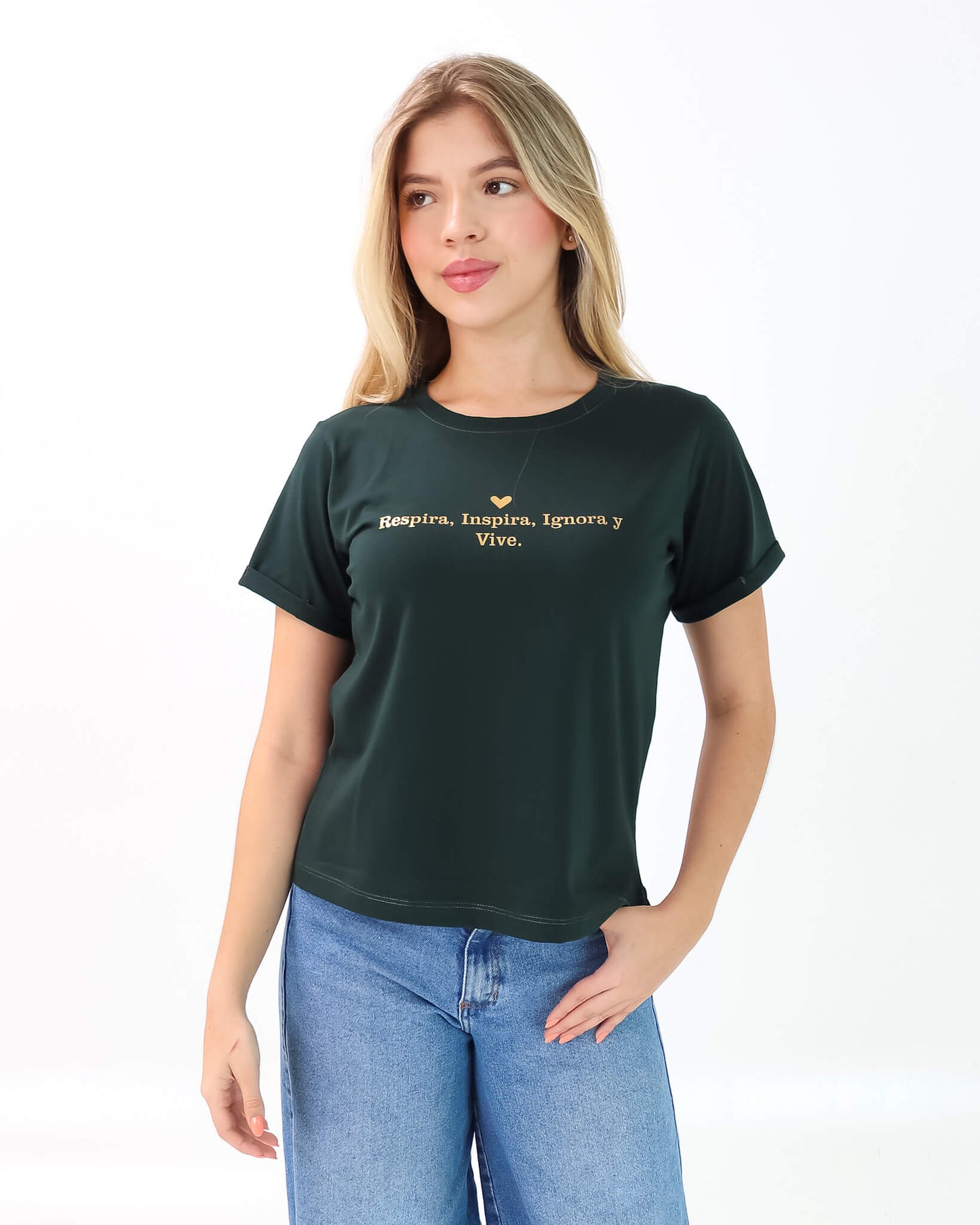 Camiseta de Mujer "Respira, Inspira, Ignora y Vive" en Tela Fría | Maitex