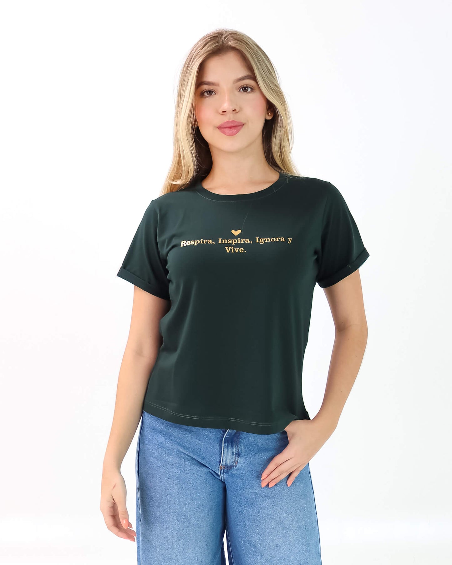 Camiseta de Mujer "Respira, Inspira, Ignora y Vive" en Tela Fría | Maitex