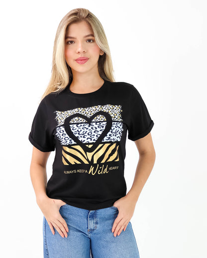 Camiseta de Mujer "Always keep a wild Heart" en Tela Fría | Maitex