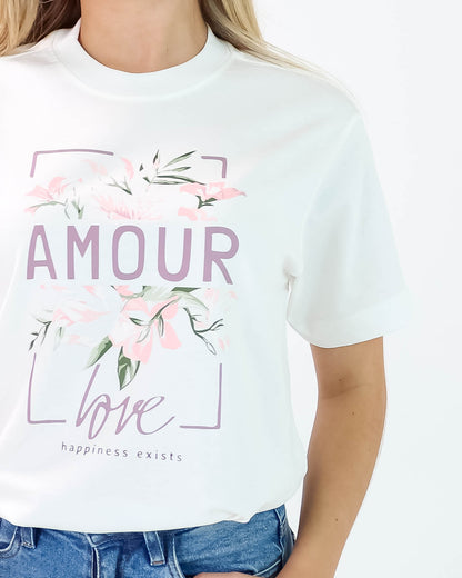 Camiseta de Mujer "Amour Happiness" en Algodón Premium Peruano | Maitex