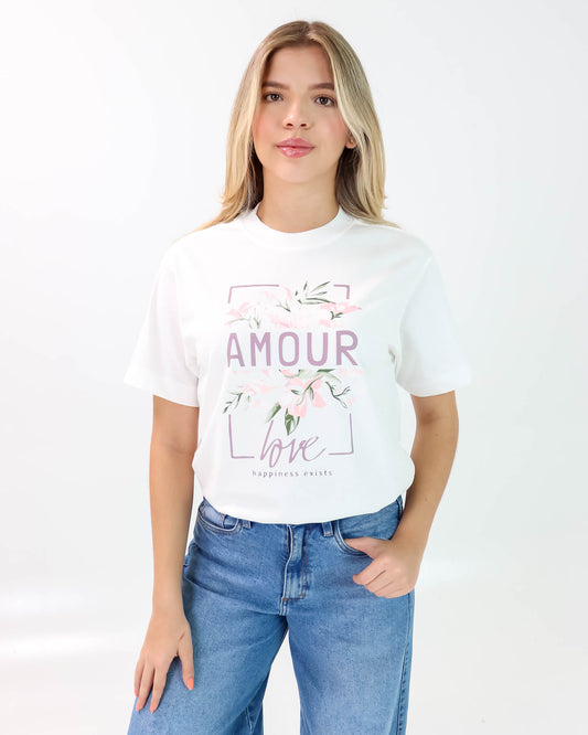 Camiseta de Mujer "Amour Happiness" en Algodón Premium Peruano | Maitex