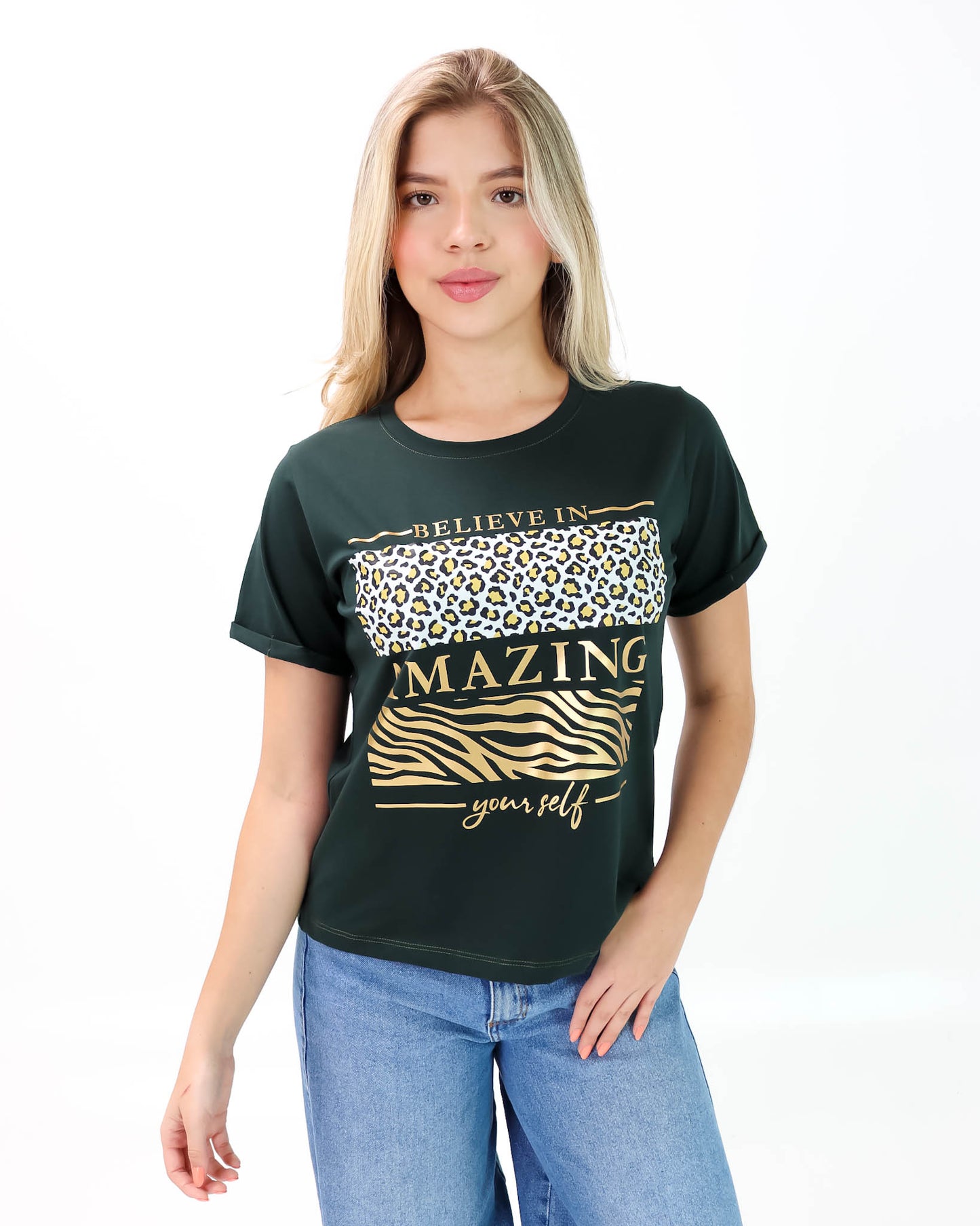 Camiseta de Mujer "Believe in yourself" en Tela Fría | Maitex