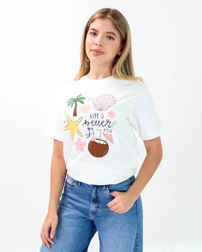 Camiseta de Mujer "Coconut Beach" en Algodón Premium Peruano