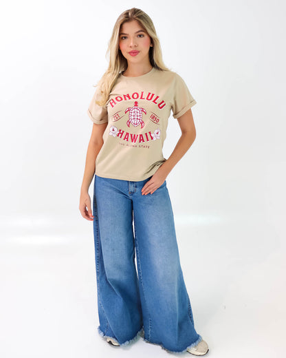 Camiseta de Mujer "Honolulu Hawaii" en Tela Fría | Maitex