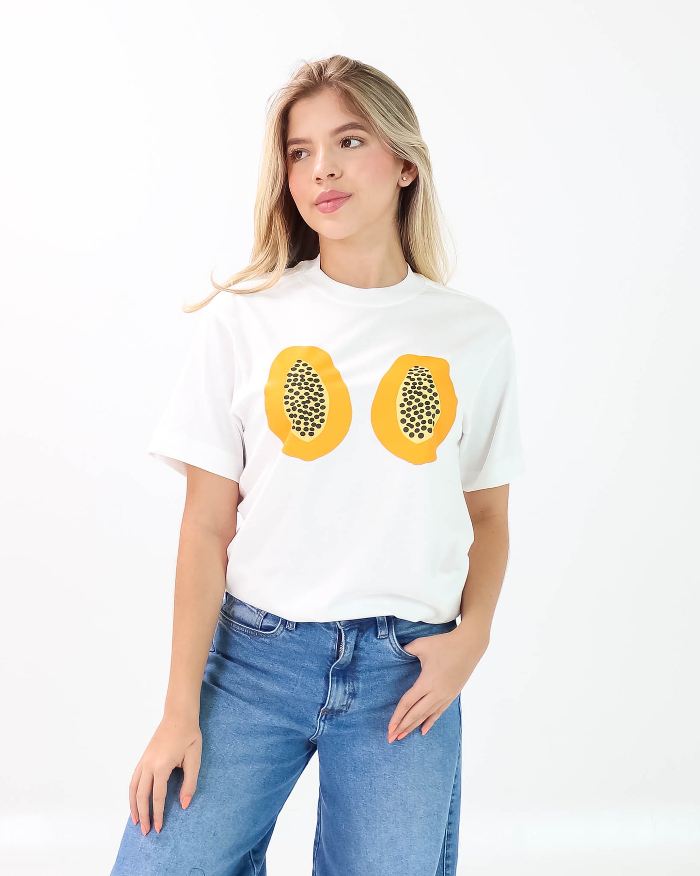 Camiseta de Mujer "Papayas" en Algodón Premium Peruano | Maitex