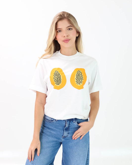 Camiseta de Mujer "Papayas" en Algodón Premium Peruano | Maitex