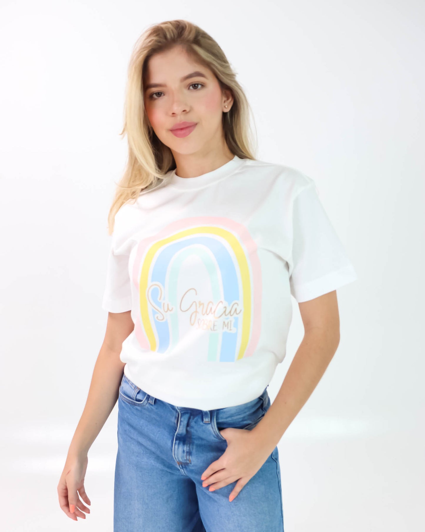 Camiseta de Mujer "Su gracia sobre mí" en Algodón Premium Peruano | Maitex