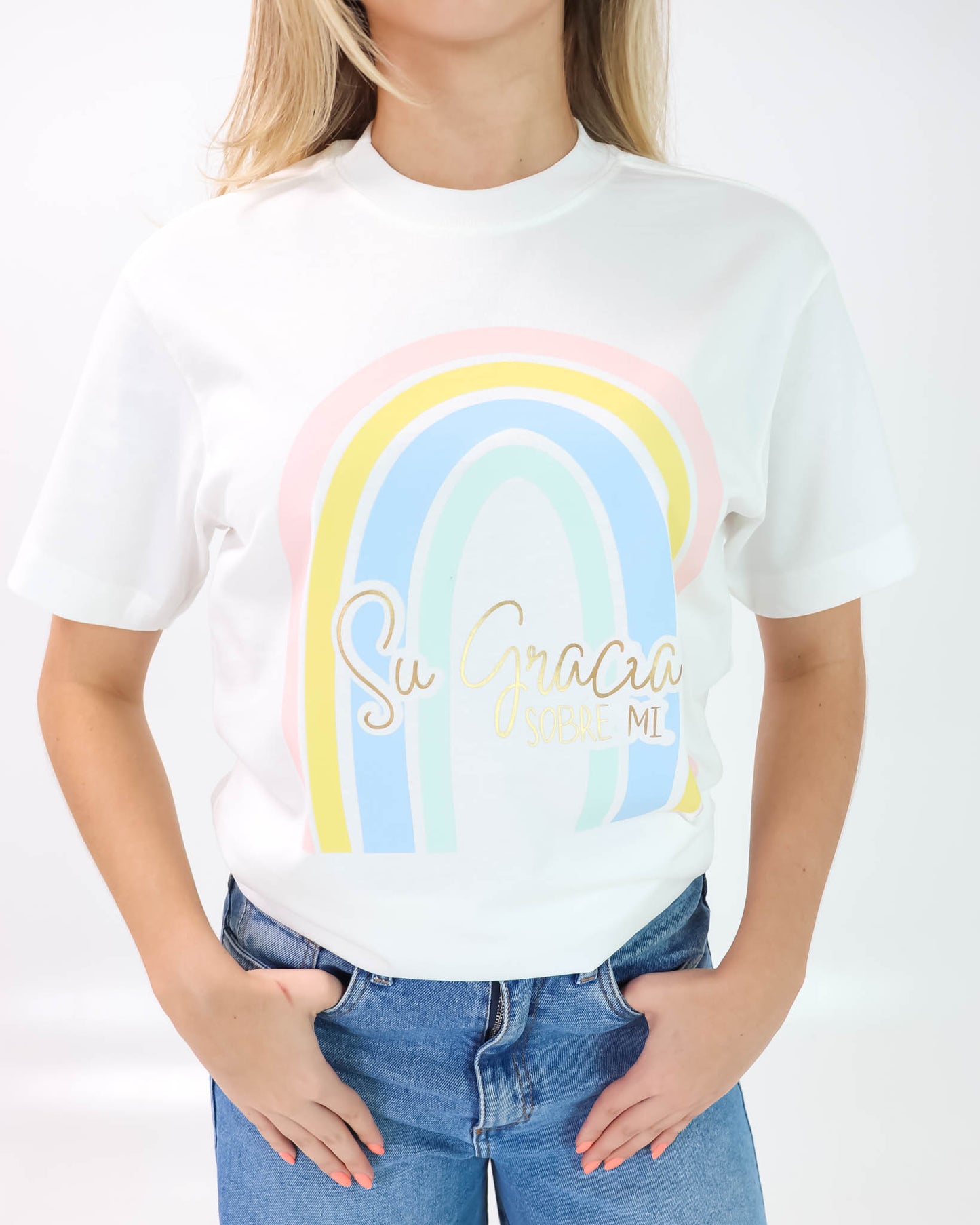 Camiseta de Mujer "Su gracia sobre mí" en Algodón Premium Peruano | Maitex