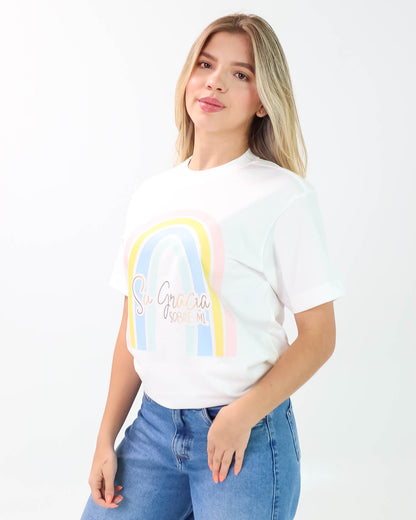 Camiseta de Mujer "Su gracia sobre mí" en Algodón Premium Peruano | Maitex