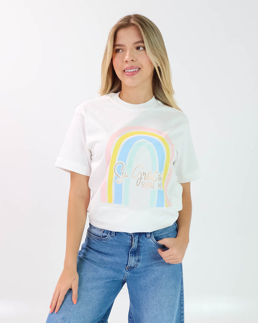 Camiseta de Mujer "Su gracia sobre mí" en Algodón Premium Peruano | Maitex