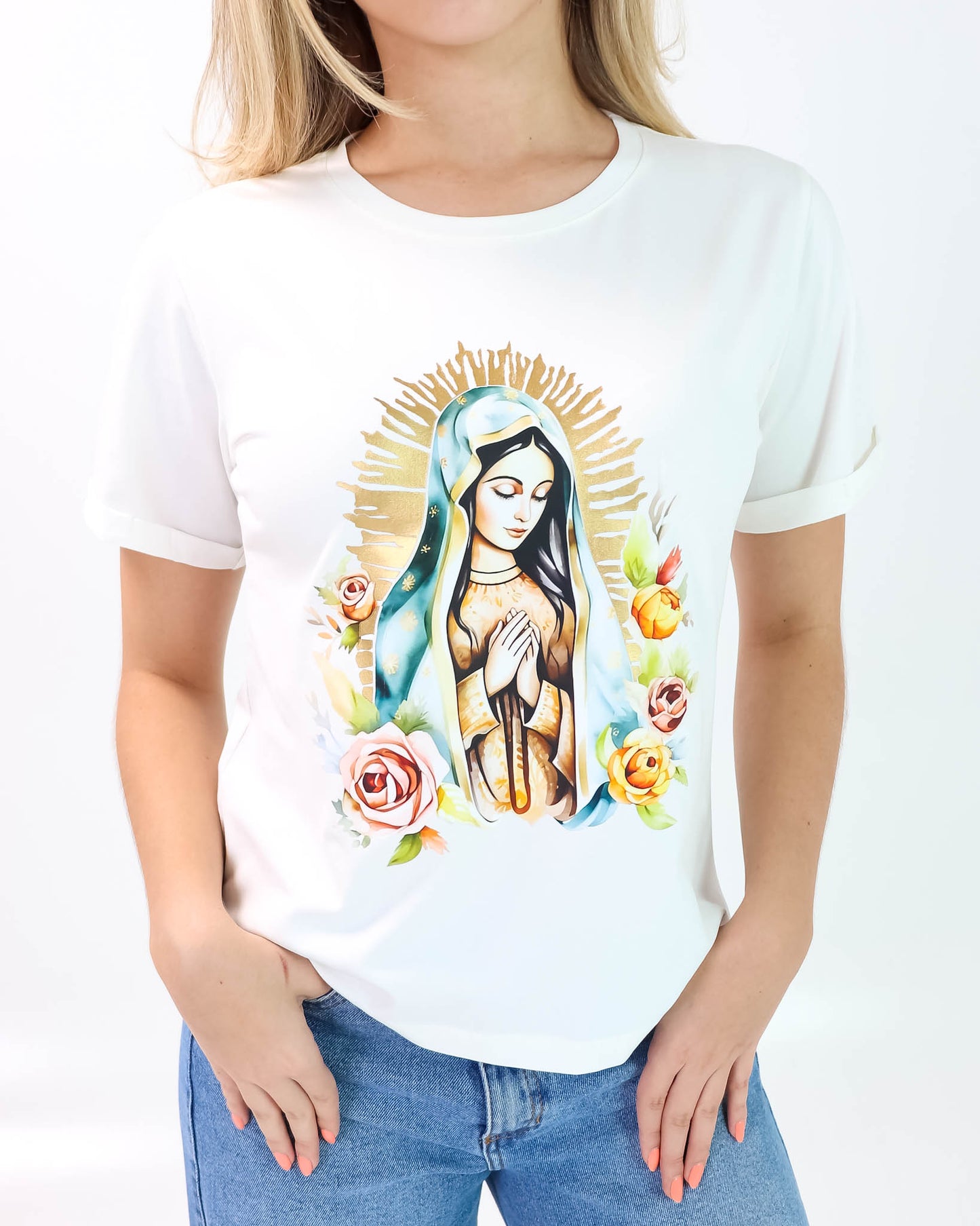 Camiseta de Mujer "Virgen de Guadalupe" en Tela Fría | Maitex