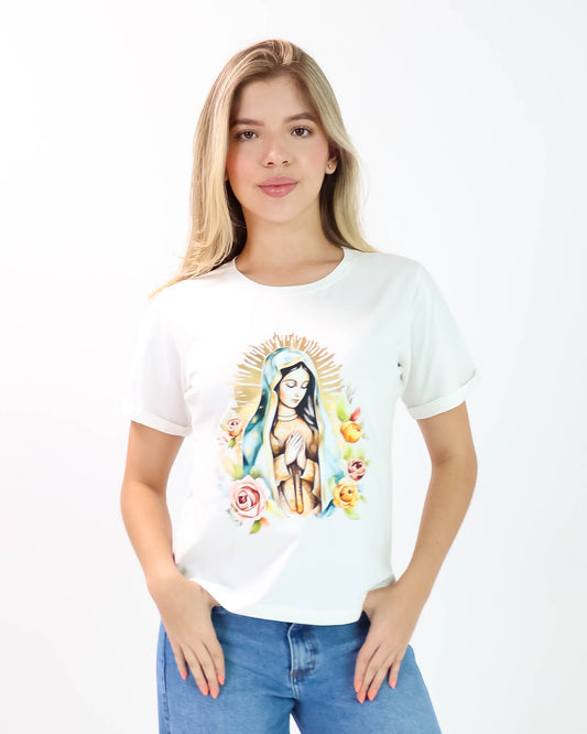 Camiseta de Mujer "Virgen de Guadalupe" en Tela Fría | Maitex
