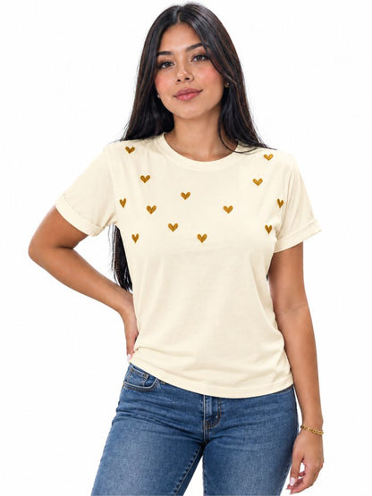Camiseta de mujer "Corazones Bordados" en Tela Fría | Maitex