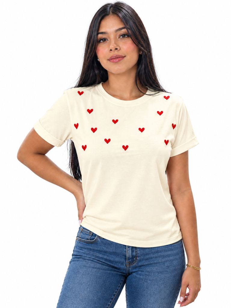 Camiseta de mujer "Corazones Bordados" en Tela Fría | Maitex