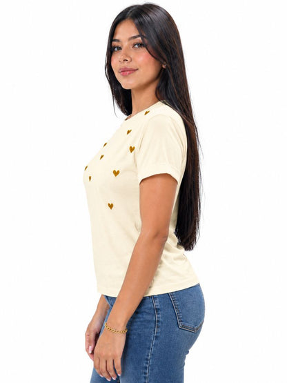 Camiseta de mujer "Corazones Bordados" en Tela Fría | Maitex
