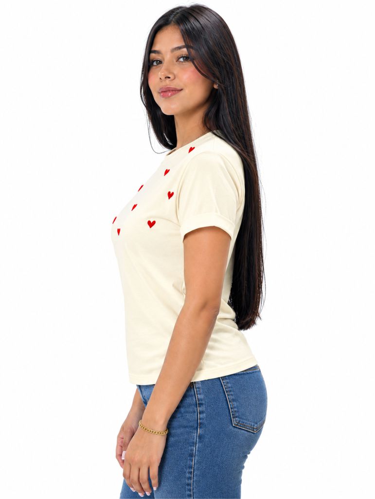 Camiseta de mujer "Corazones Bordados" en Tela Fría | Maitex