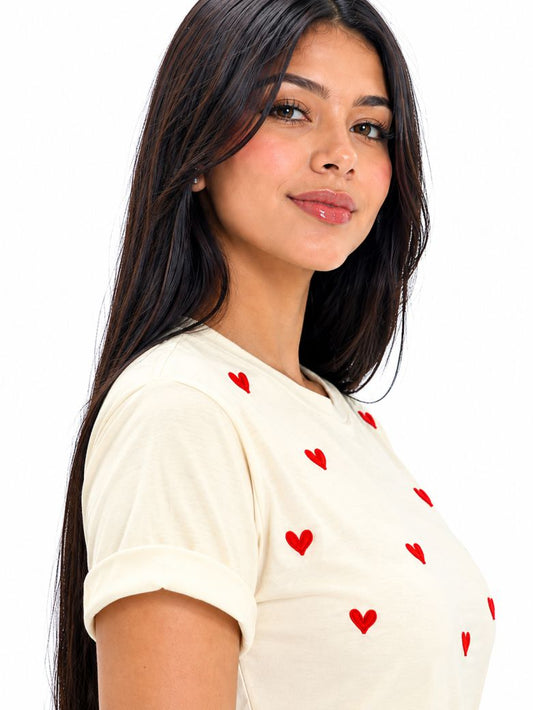 Camiseta de mujer "Corazones Bordados" en Tela Fría | Maitex