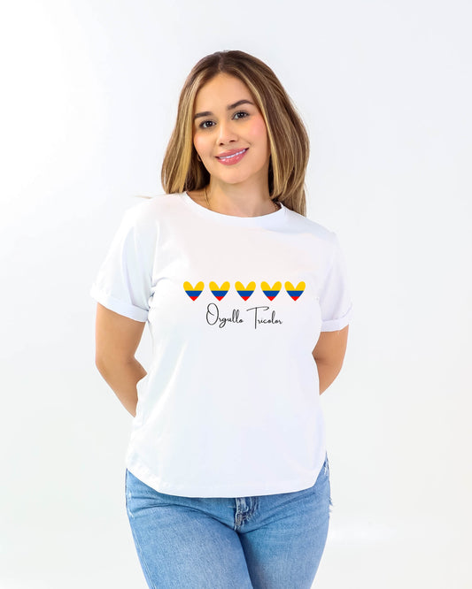 Camiseta de mujer "Tricolor Colombia" en Tela Fria | Maitex