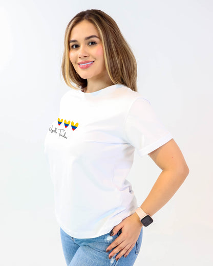 Camiseta de mujer "Tricolor Colombia" en Tela Fria | Maitex