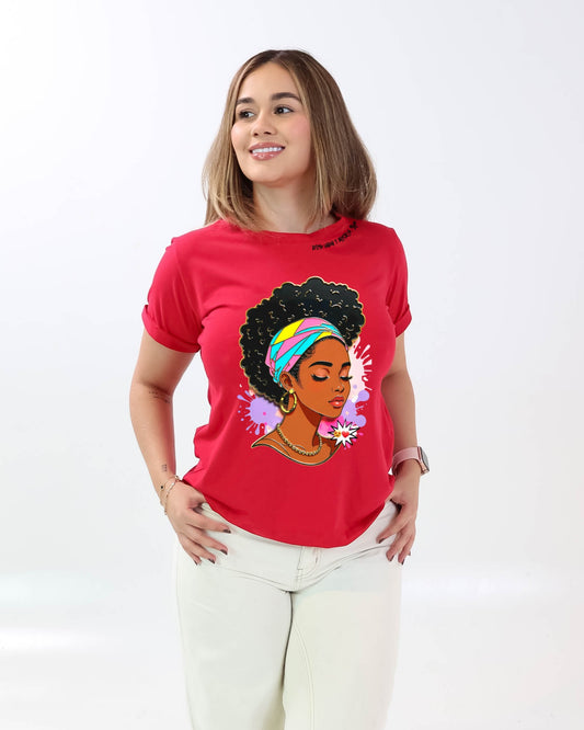Camiseta de mujer "Ritmo Sabor y Alegría" en Tela Fría | Maitex